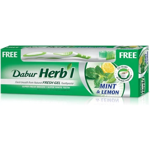 هيربال معجون اسنان بالليمون والنعناع 140 جم + فرشاه