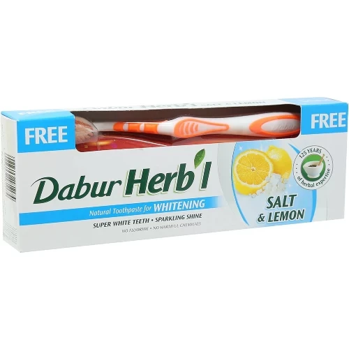 هيربال معجون اسنان بالملح والليمون  140 جم + فرشاه